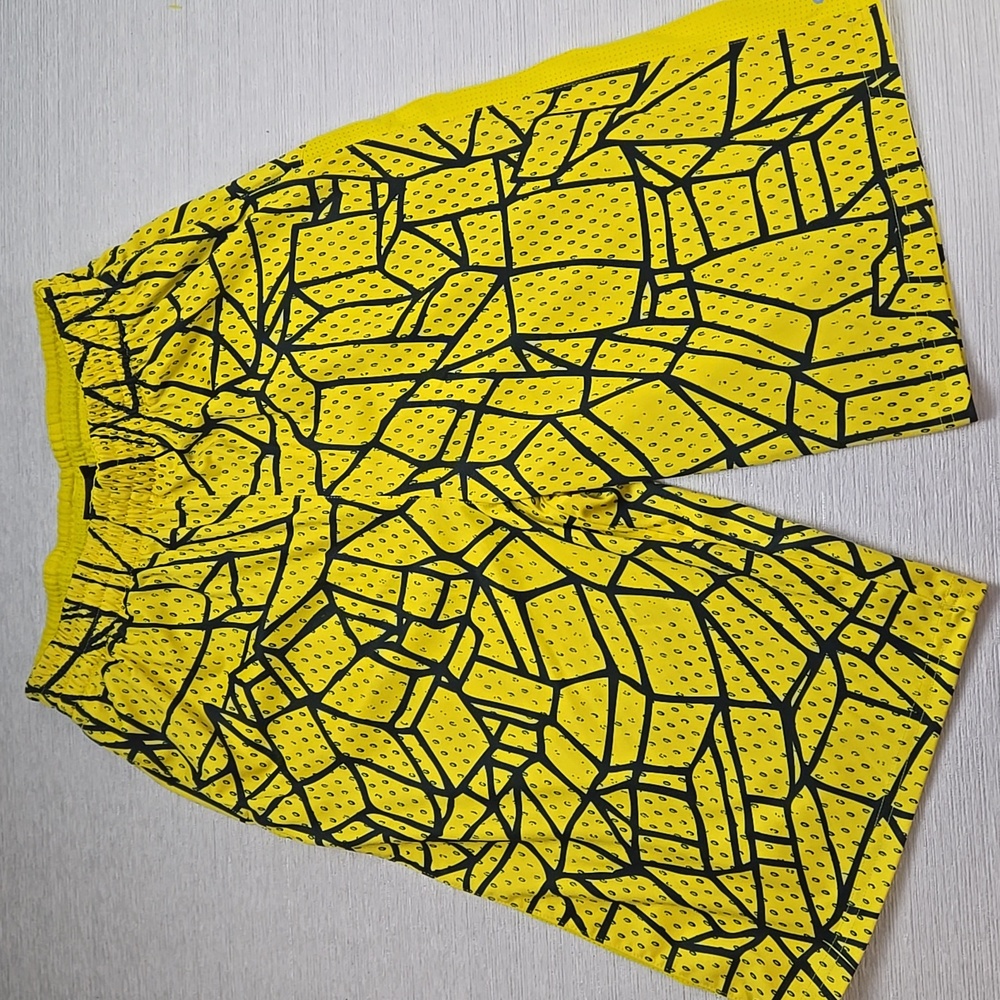 Adidas Kids Yellow‎ Black Geometric Mesh Athletic Shorts Size 14 16